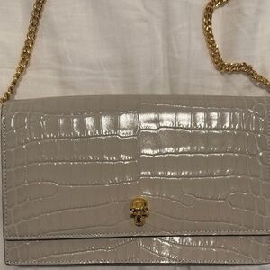 Alexander McQueen Skull Croc Embossed Leather Shoulder Bag